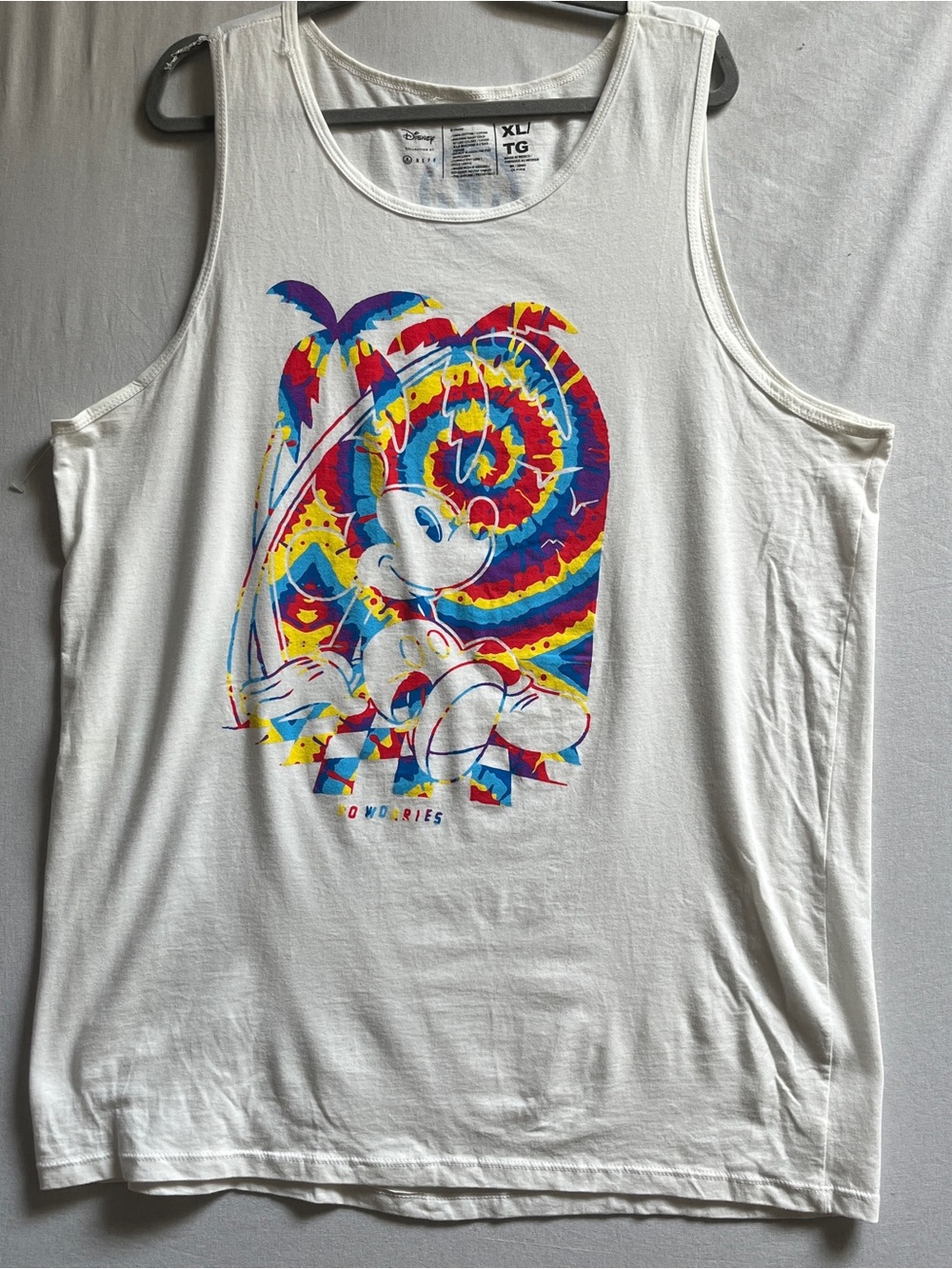 Disney White Cotton Tank Top with Colorful Tie-Dye Mickey Graphic XL